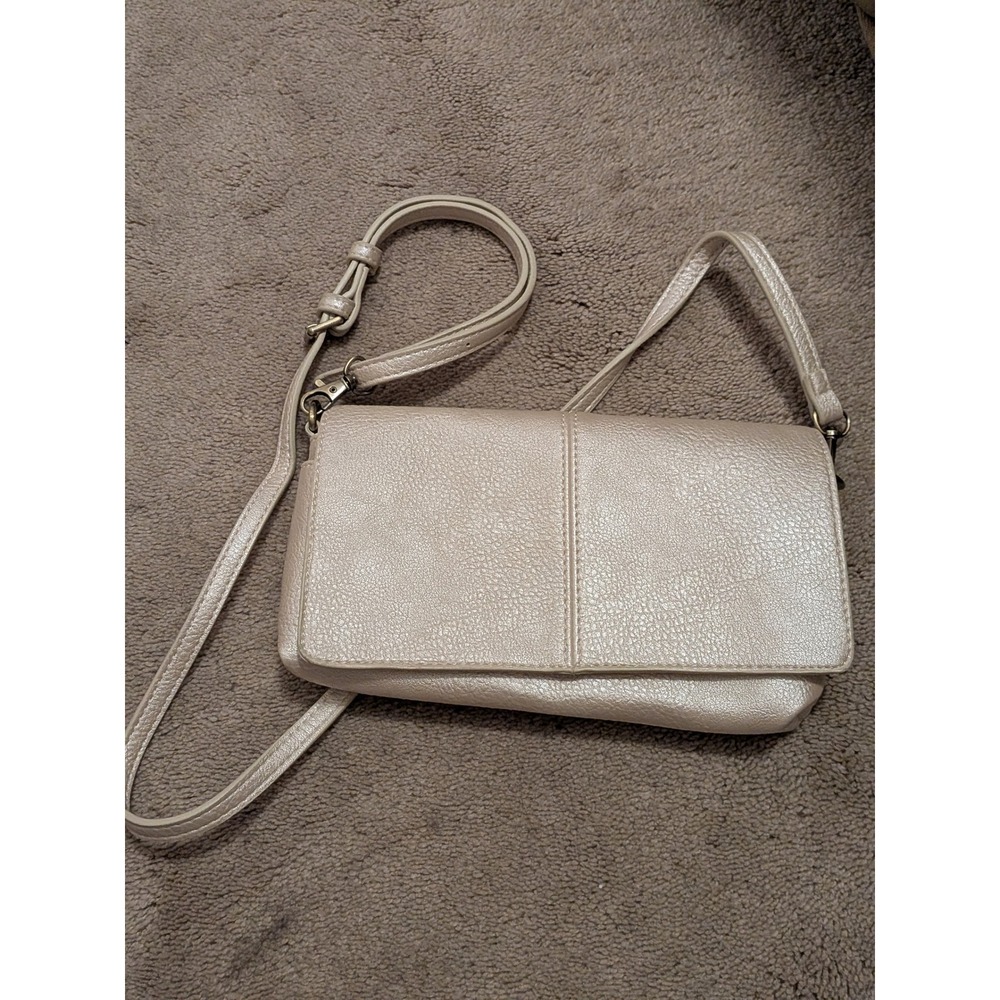 Joy Mangano Metallic Champagne Crossbody Wallet Bag Organizer Clutch Shimmer